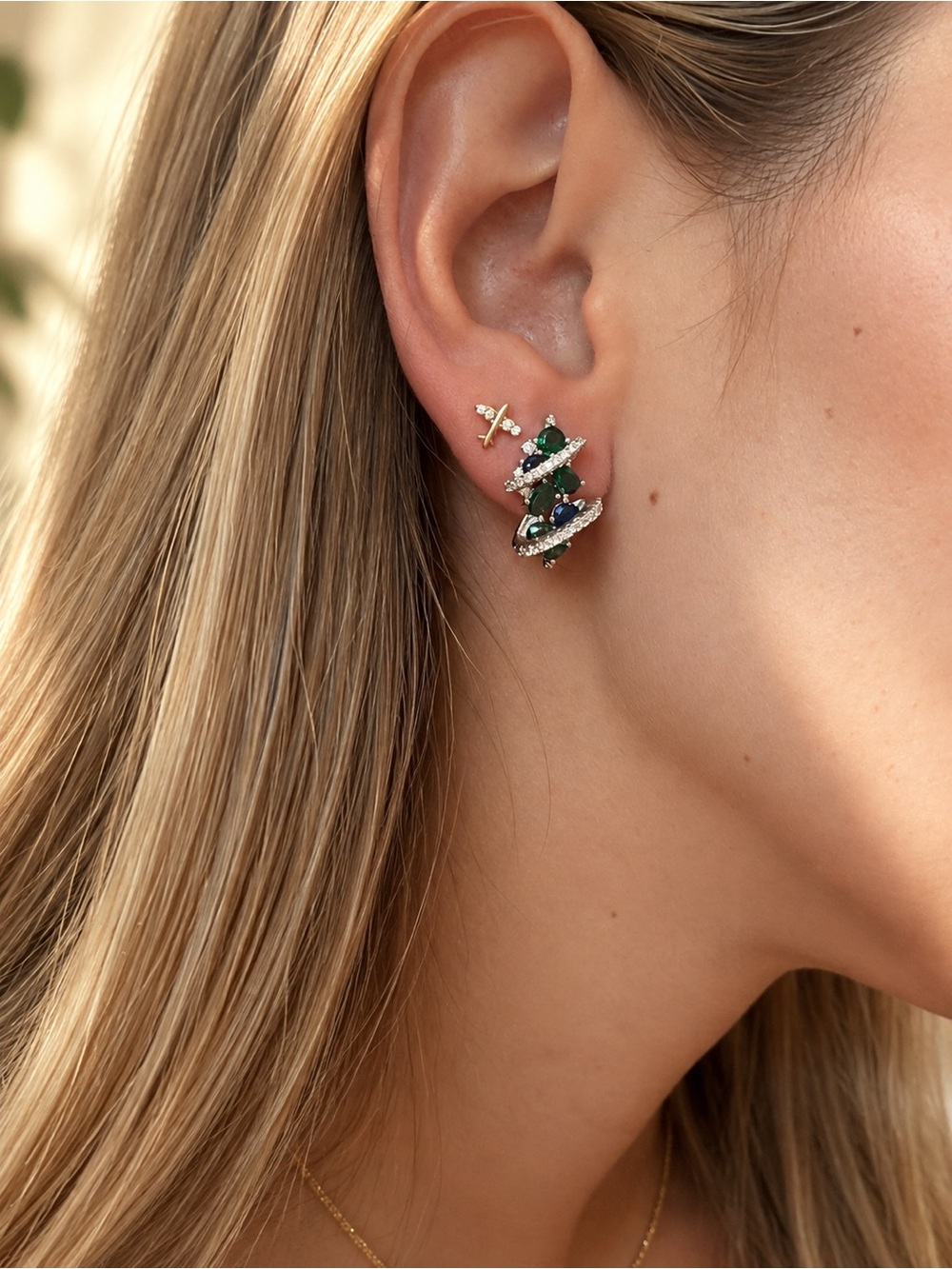 Elegant Green & Blue Zirconia Hoop  Drop Earrings - Women Jewelry